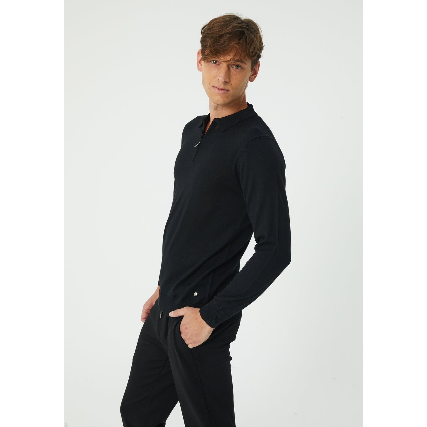 Black Wool Blend Half-Zip Sweater